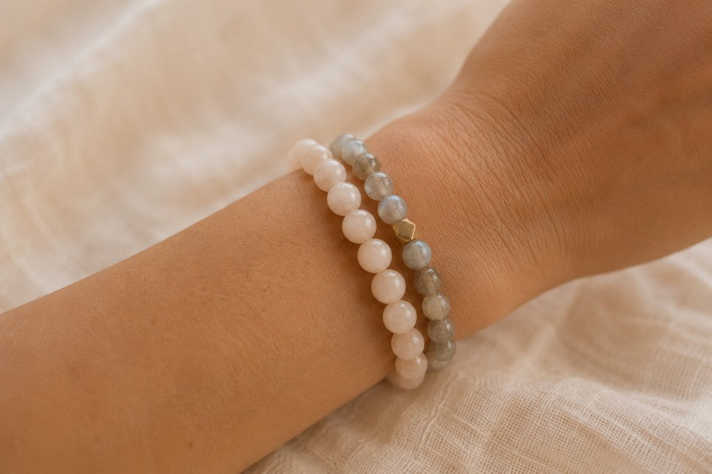 Crystal bracelets on wrist