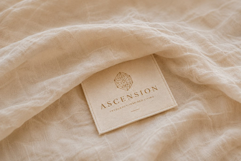 Ascension woven label on natural fabric